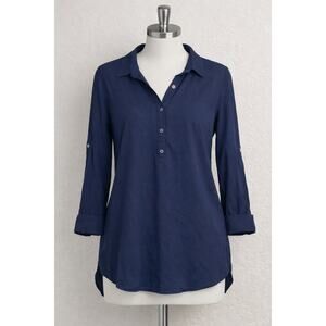 Heart Hips Rayon Button Tunic Top Blue Size Large